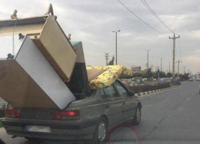 تصاویر عجیب از شیوه حمل بار در خیابان های تهران؛ گاری پشت موتور!